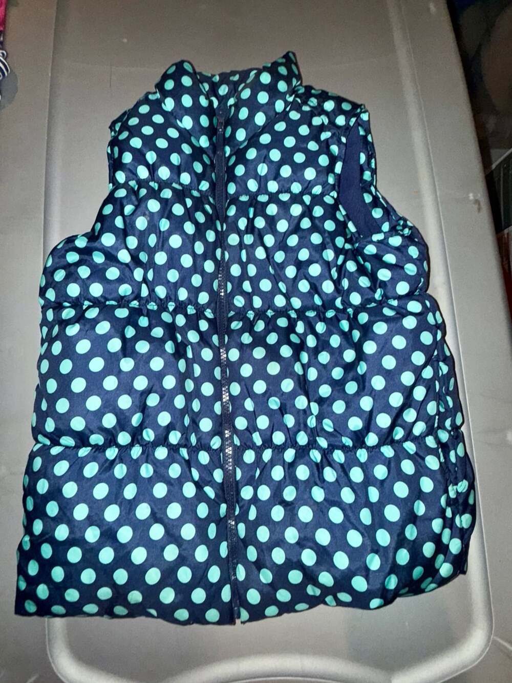 Old Navy Frost Free Puffer Vest Size L (10-12) Blue Aqua Polka Dot